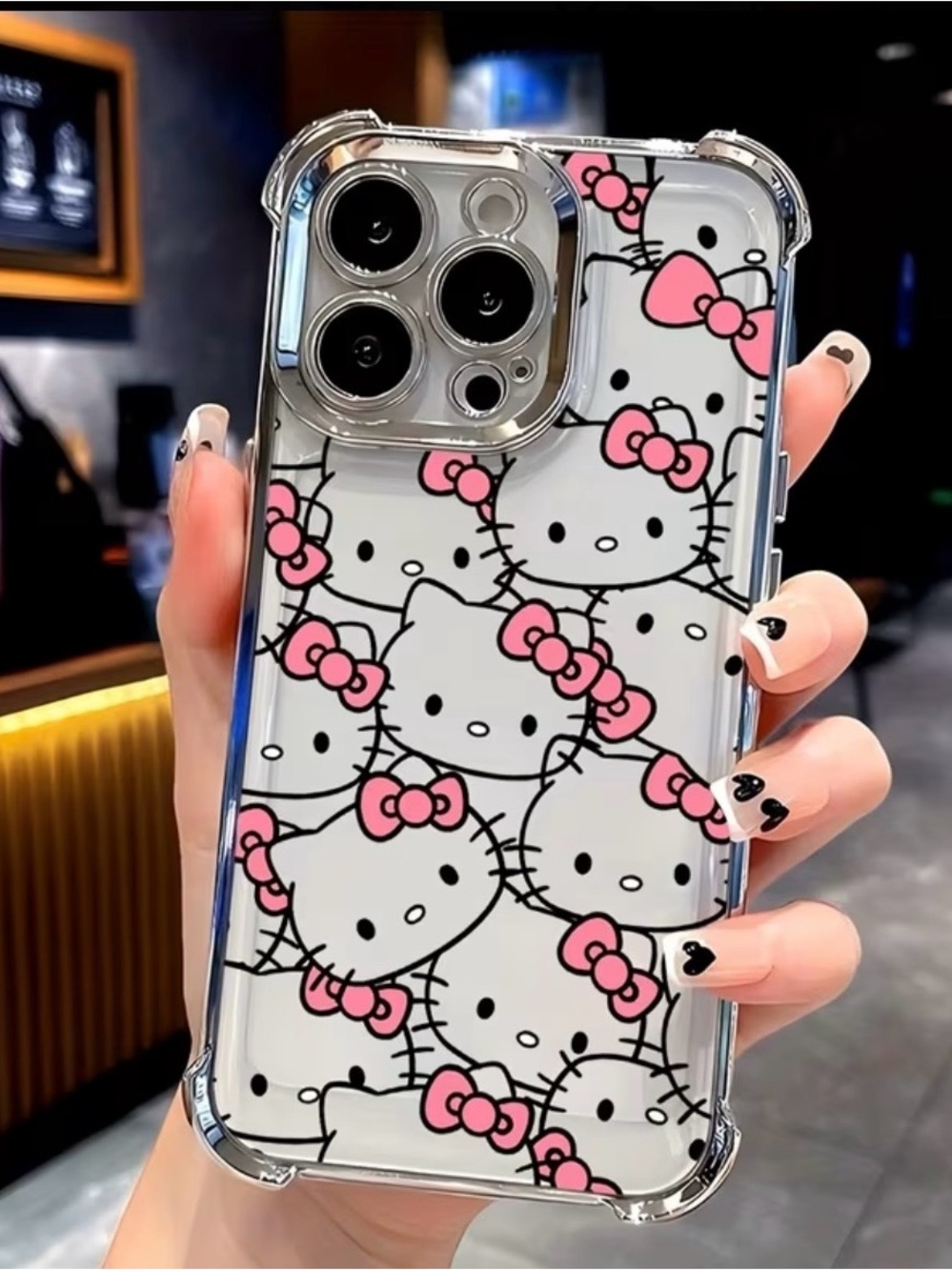 New Apple iPhone Cell Phone Case Hello Kitty Clear Transparent Silver Pink Bow
